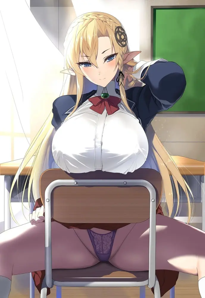 Anime Hentai Busty Tight Dress - Big tits hentai Elf Busty Blonde School girl panties Ecchi slut elf dressed  in uniform ecolar