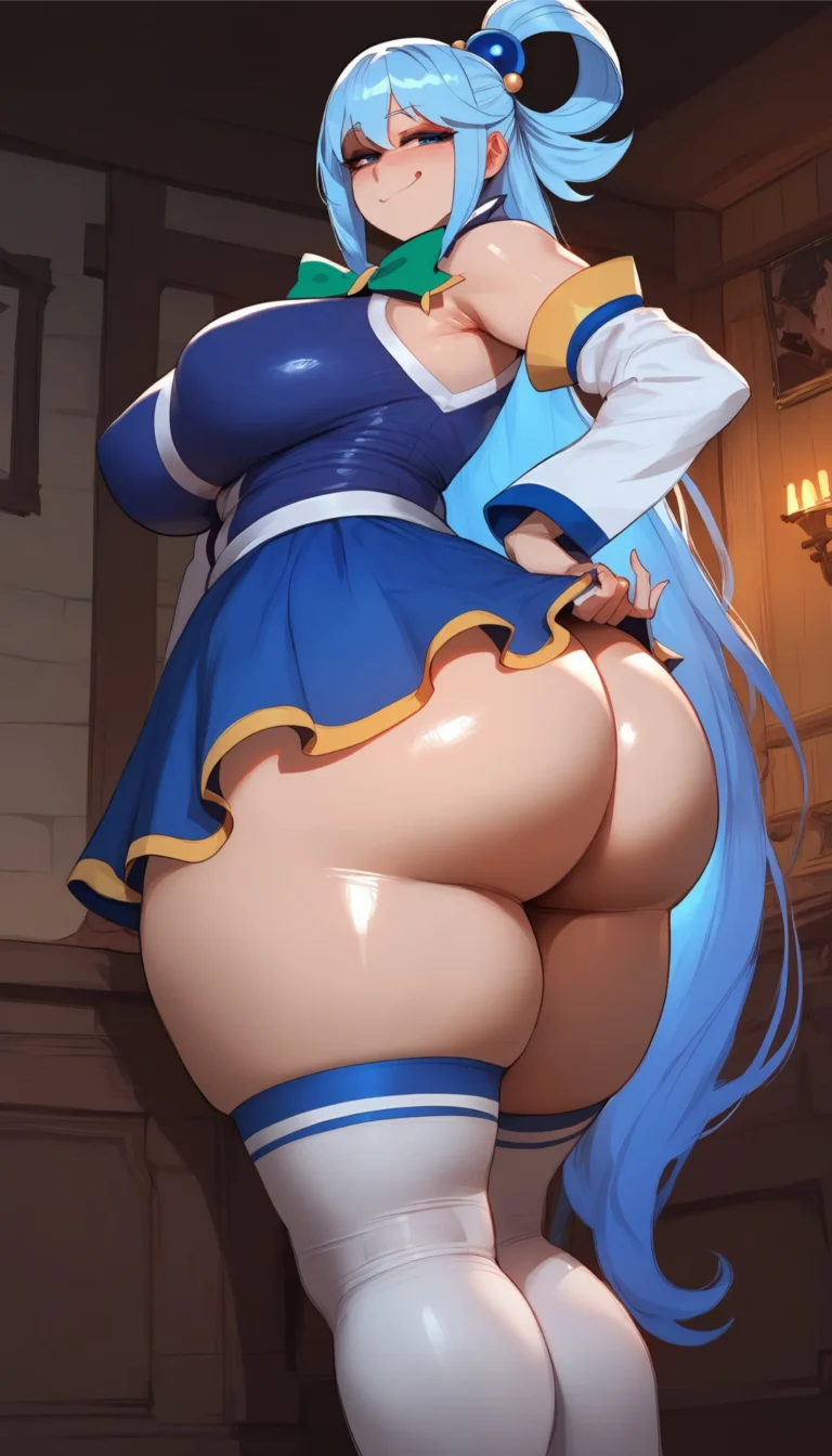 Aqua Hentai sem calcinha vestido curtinho (2)