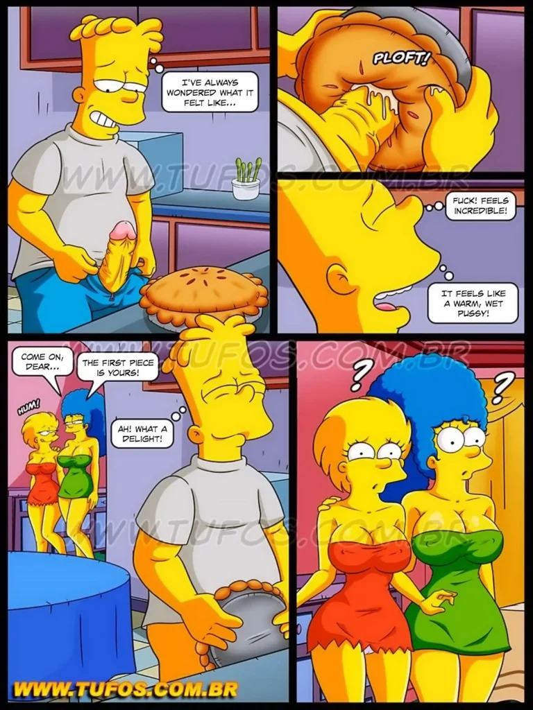 XXX HQ Hentai Simpsons Marge x Lisa, Fodendo Mãe e filha safadas na cozinha! Pegou a coroa e fodeu cuzinho (4)