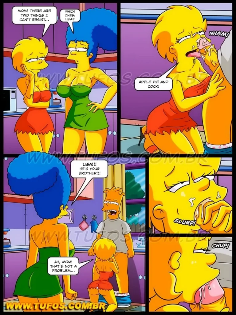 XXX HQ Hentai Simpsons Marge x Lisa, Fodendo Mãe e filha safadas na cozinha! Pegou a coroa e fodeu cuzinho (6)